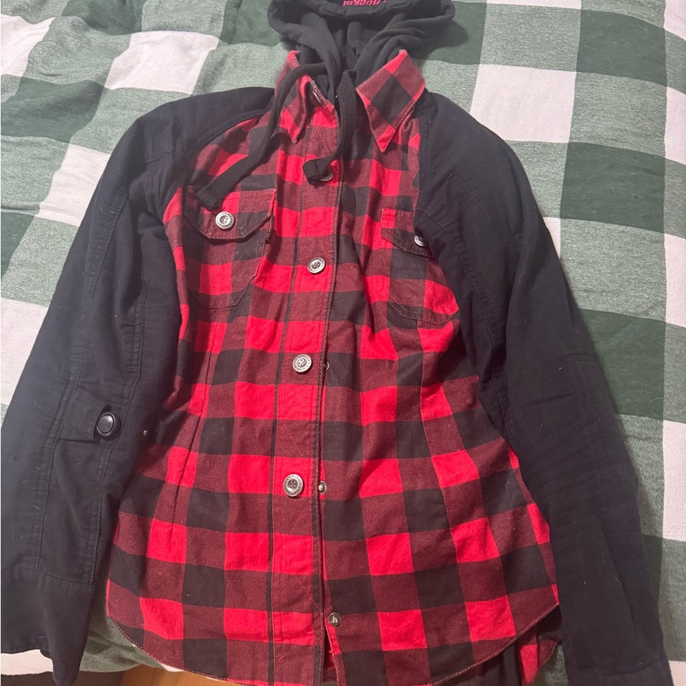 Red and Black Plaid Button-Up Jacket